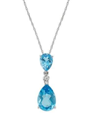 14k White Gold Blue Topaz (3 Ct. T.w.) And Diamond Accent Pendant Necklace