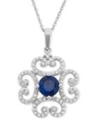 Sapphire (1 Ct. T.w.) And Diamond (1/3 Ct. T.w.) Flower Pendant Necklace In 14k White Gold
