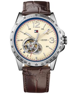 Tommy Hilfiger Men's Automatic Casual Sport Brown Leather Strap Watch 44mm 1791254