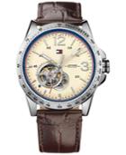 Tommy Hilfiger Men's Automatic Casual Sport Brown Leather Strap Watch 44mm 1791254
