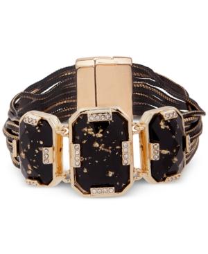 Anne Klein Gold-tone Pave & Stone Fabric Flex Bracelet