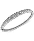 Diamond Accented Woven Hinged Bangle Bracelet In Silver-plating