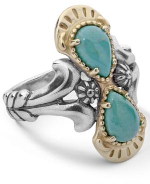 American West Two-tone Green Turquoise Gemstone Ring In Sterling Silver