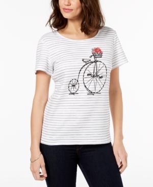 Karen Scott Embellished Cotton Graphic-print T-shirt, Created For Macy's