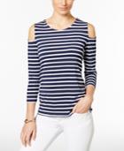 Charter Club Cold-shoulder Striped Top, Only At Macy's