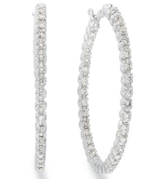 Diamond Earrings, 14k White Gold Diamond In And Out Hoop Earrings (1 Ct. T.w.)
