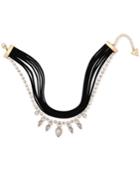 Guess Gold-tone Crystal Jet Faux Suede Choker Necklace
