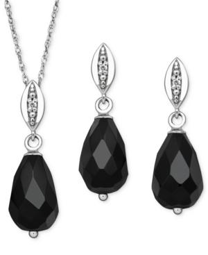 Sterling Silver Jewelry Set, Onyx (8-12mm) And Diamond Accent Pendant And Earrings Set