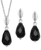 Sterling Silver Jewelry Set, Onyx (8-12mm) And Diamond Accent Pendant And Earrings Set