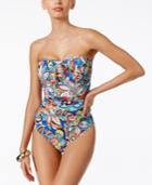 Swim Solutions Fiesta Shirred Printed Bandeau One-piece Swimsuit Women's Swimsuit