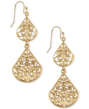 2028 Gold-tone Filigree Double Drop Earrings