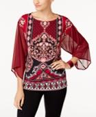Jm Collection Printed Sheer-sleeve Tunic, Created For Macy's