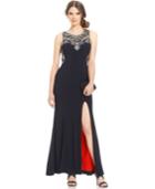 Betsy & Adam Petite Embellished Illusion Gown