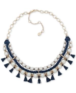 Ivanka Trump Gold-tone Imitation Pearl, Blue Rope & Tassel Statement Necklace, 16 + 3 Extender