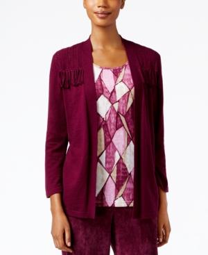 Alfred Dunner Petite Sierra Madre Fringe-trim Layered-look Top