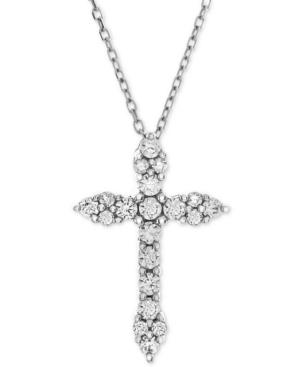 Diamond Cross Adjustable Pendant Necklace (1/2 Ct. T.w.) In 14k White Gold