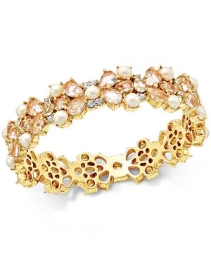 Kate Spade New York Gold-tone Imitation Pearl And Crystal Hinged Bangle Bracelet
