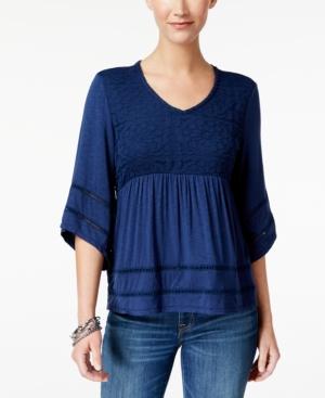 Style & Co Mixed-media Peasant Top, Created For Macy's