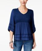 Style & Co Mixed-media Peasant Top, Created For Macy's