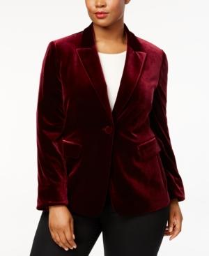 Tahari Asl Plus Size One-button Velvet Blazer