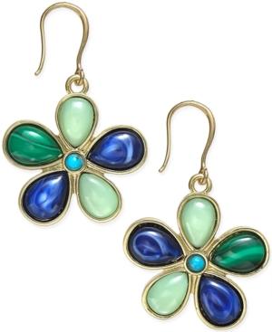 Charter Club Gold-tone Green And Blue Flower Drop Earrings, Only At Macy's