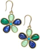 Charter Club Gold-tone Green And Blue Flower Drop Earrings, Only At Macy's