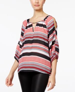 Bcx Juniors' Striped Cold-shoulder Top