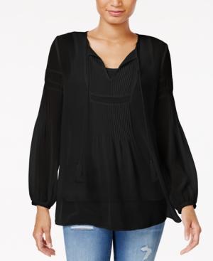 Tommy Hilfiger Sheer Split-neck Top, Created For Macy's