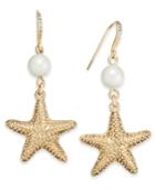 Charter Club Gold-tone Imitation Pearl Starfish Earrings, Only At Macy's