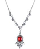 2028 Silver-tone Red And Clear Crystal Pendant Necklace
