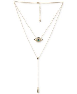 Rachel Rachel Roy Gold-tone Crystal Evil Eye Double-layer Lariat Necklace, 16/19-1/2 + 2 Extender