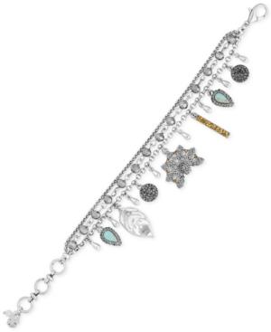 Lucky Brand Silver-tone Pave And Blue Stone Charm Bracelet