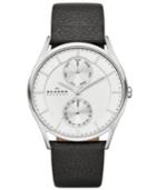 Skagen Men's Black Leather Strap Watch 40mm Skw6065