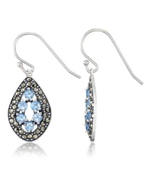 Blue Topaz (1-1/3 Ct. T.w.) & Marcasite Teardrop Earrings In Sterling Silver
