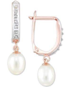 Diamond Fascination Cultured Freshwater Pearl (6mm) & Diamond Accent Hoop Earrings