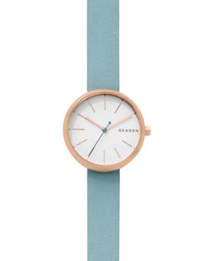 Skagen Women's Signature Teal Leather Strap Watch 30mm Skw2621