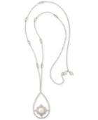 Carolee Silver-tone Long Imitation Pearl And Pave Pear Pendant Necklace