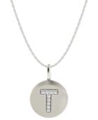 14k White Gold Necklace, Diamond Accent Letter T Disk Pendant