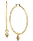 Lucky Brand Gold-tone Buddha Charm Large Hoop Earrings