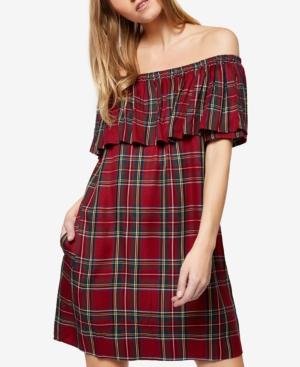 Sanctuary Stella Off-the-shoulder Plaid Dress