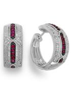 Ruby (1/3 Ct. T.w.) And Diamond Accent Hoop Earrings In Sterling Silver