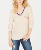 Hippie Rose Juniors' Stripe-trimmed V-neck Sweater