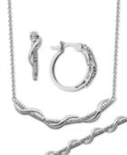 Diamond Accent Small Wavy Hoop Earrings, Collar Necklace And Link Bracelet