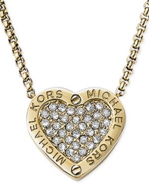 Michael Kors Crystal Pave Mk Logo Heart Pendant Necklace