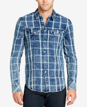 William Rast Men's Denim Grid-pattern Shirt
