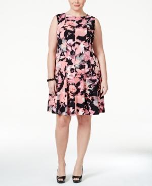 Connected Plus Size Sleeveless Floral-print Fit & Flare Dress