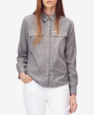Calvin Klein Jeans Cotton Railroad Striped Snap-front Shirt