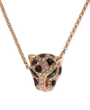 Effy Diamond (1/5 Ct. T.w.) And Emerald Accent Panther Pendant Necklace In 14k Rose Gold