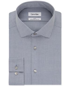 Calvin Klein Steel Slim-fit Non-iron Performance Medium Blue Check Dress Shirt