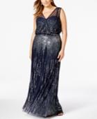 Adrianna Papell Plus Size Beaded Faux-wrap Evening Gown